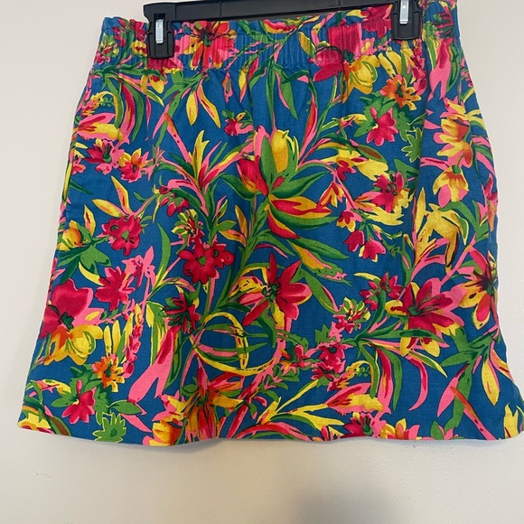 J. Crew Womens Floral Linen Skirt, Size 10, Elastic Waist Blue Green Yellow Pink - Picture 3 of 5